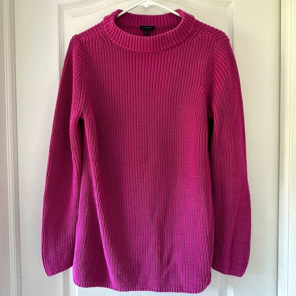 Talbots Women's Raspberry Shaker Knit L/S Pullover Sweater Size Medium EUC